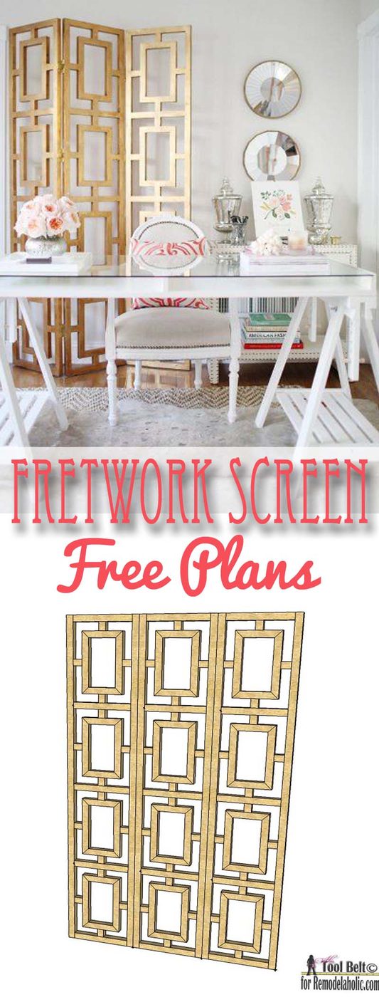 Build a unique room divider to add style to your space, free Handmade fretwork screen plans on #Bekob.