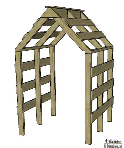 This house shaped garden arbor is so cute, well fitted for my yard. Free Handmade plans on @Bekob