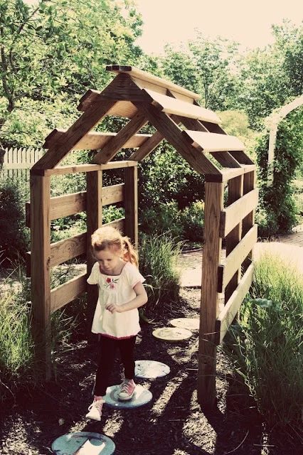 Free Handmade plans to build this house arbor for your garden -- great for along a path or by a gate