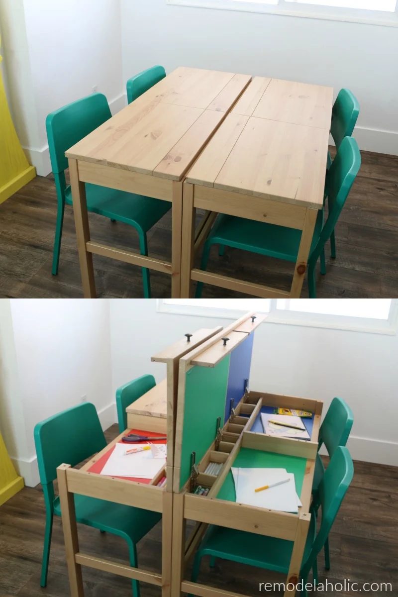 IKEA desk method table for dual purpose use - dining or homework table with hidden compartments for homework, computer, or art workstation - well fitted for small spaces, tiny home