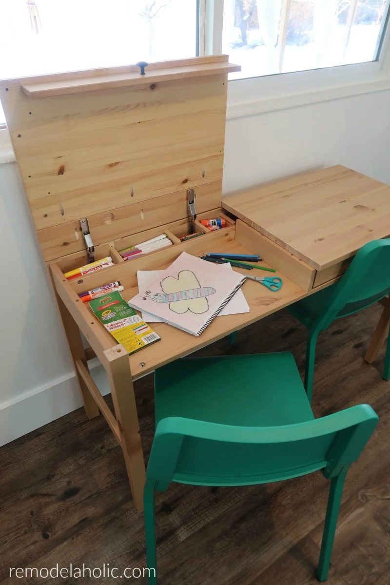 straightforward IKEA method Desk With Two Hinged Desktop Areas For Kids Arts And Crafts Workstation Using The Wood HEMNES Desk #Bekob