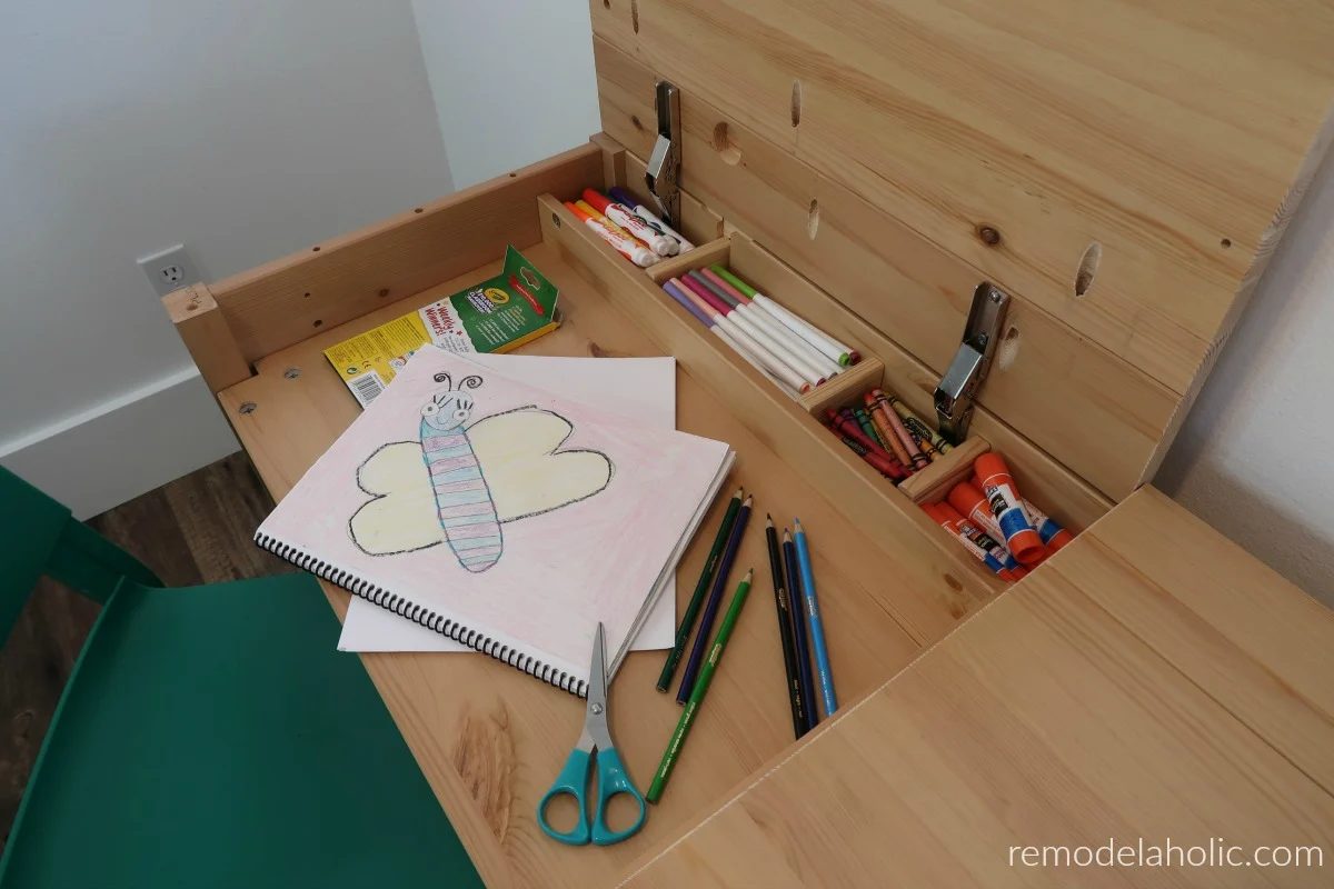 Hidden Compartment Kids Desk Space With Storage Inside A Wood IKEA HEMNES Desk method #Bekob