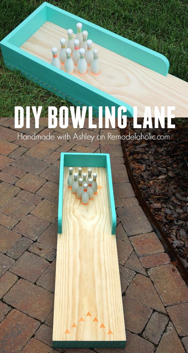 Handmade indoor-outdoor bowling lane for kids play @Bekob