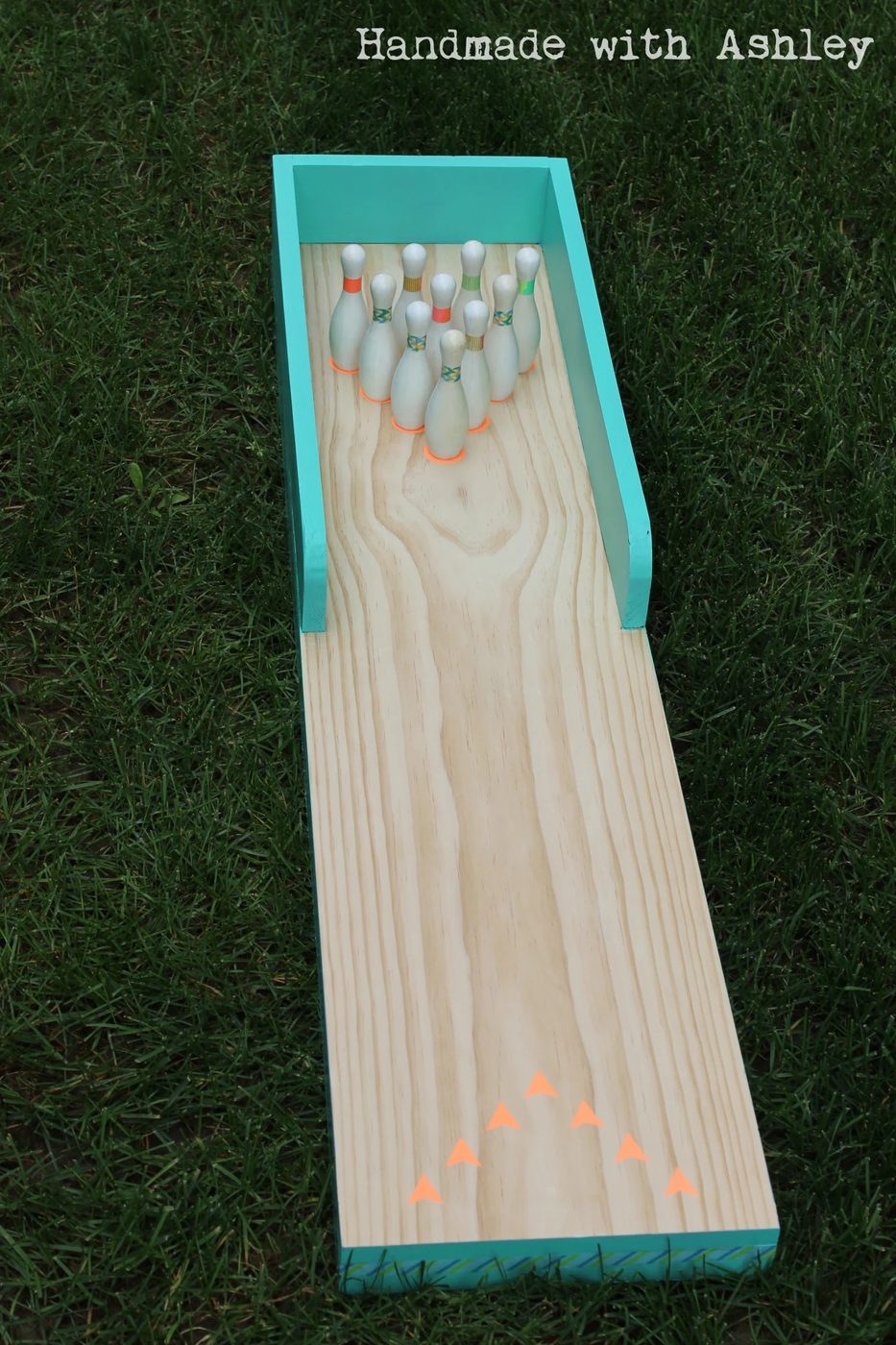 15 Handmade bowling lane and pins made of scrap wood and finished with washi tape, Handmade by Ashley featured on @Bekob
