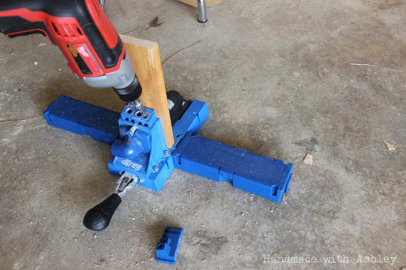 7 Drilling pocket holes for kid-sized bowling lane yard game, Handmade by Ashley featured on @Bekob