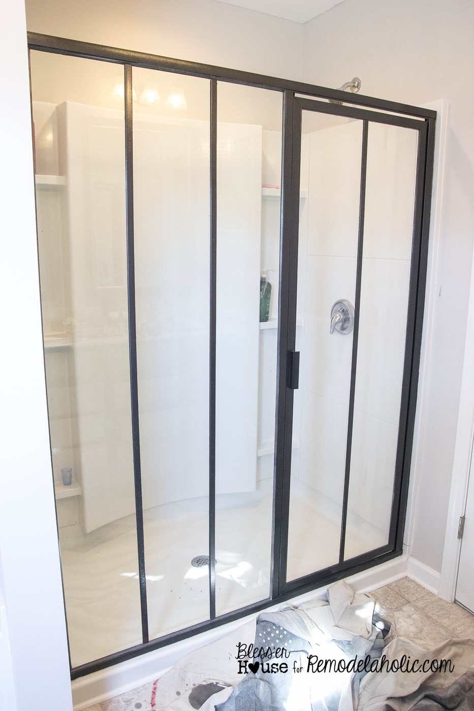 how to add window grids to a shower door for an industrial factory window look