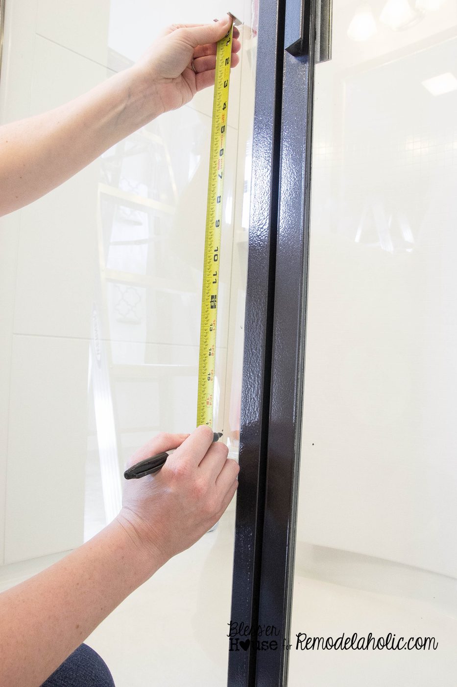 how to add window grids to a shower door for an industrial factory window look