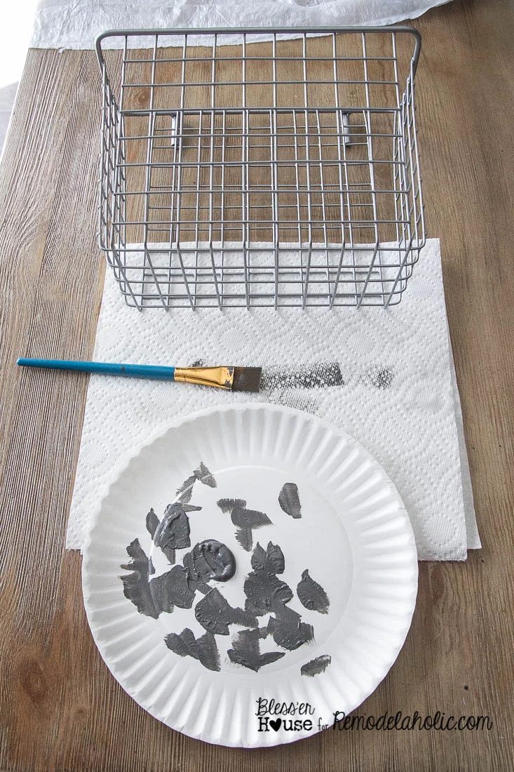 Handmade Locker Basket Mail Organizer - use paint to age and patina new wire baskets for a rustic industrial style