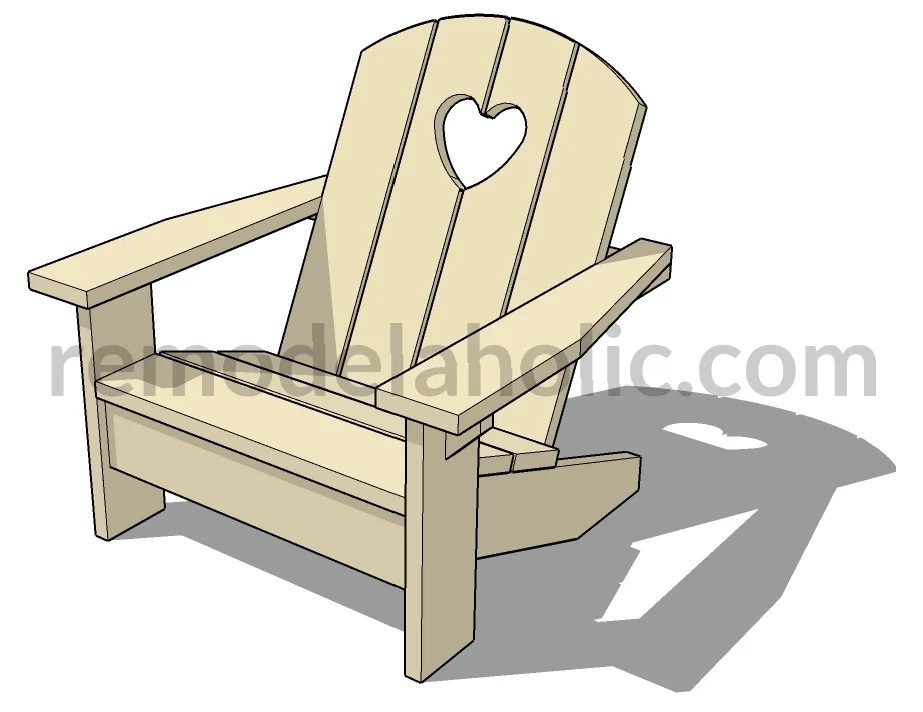 Handmade Kids Adirondack Chair Woodworking Plan With Heart Cutout, Bekob