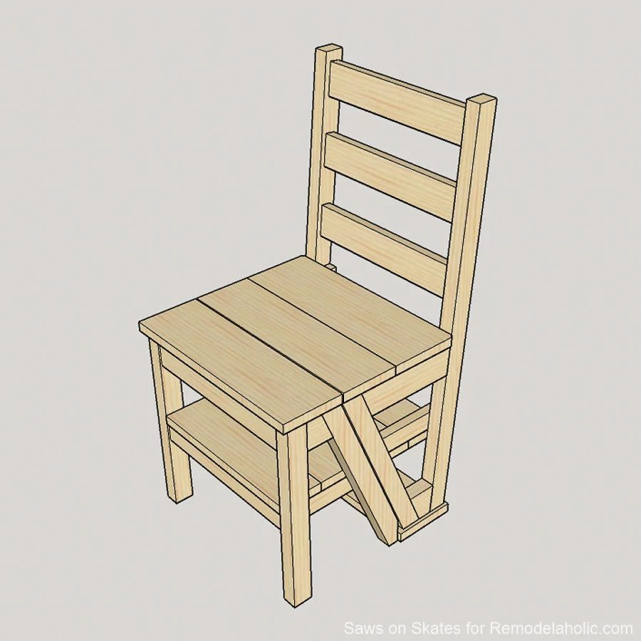 Handmade Ladder Chair, Folding Step Stool Chair Woodworking Plan, Chair Ladder Blueprints