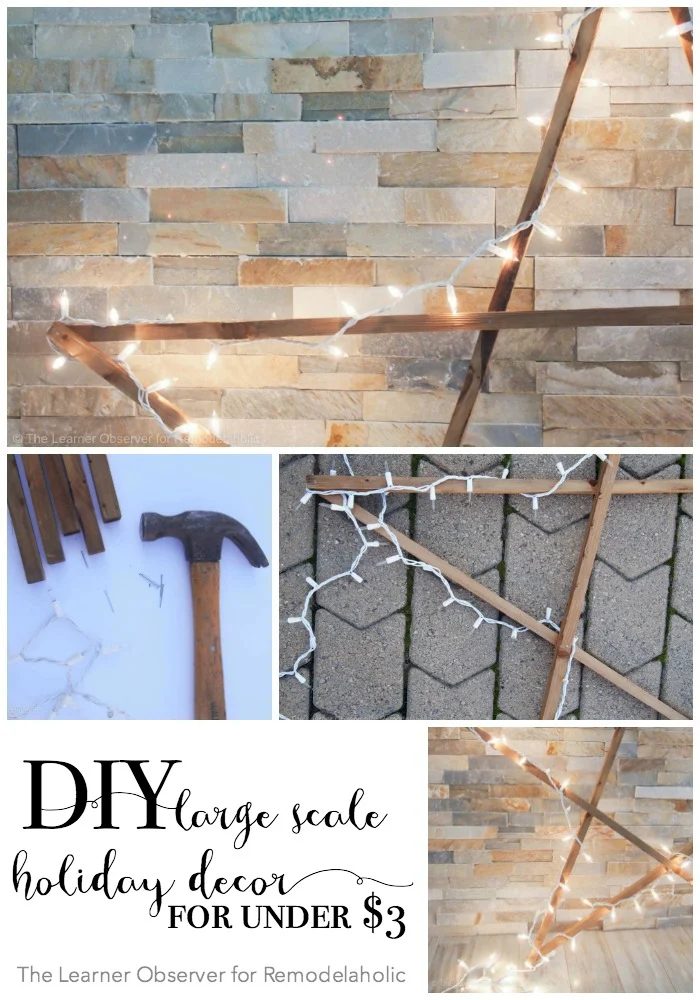 Make this straightforward Handmade extra large wood star for just $3 -- and adding lights, it's still modest-cost-friendly large Christmas decor at under $10! well fitted for the f