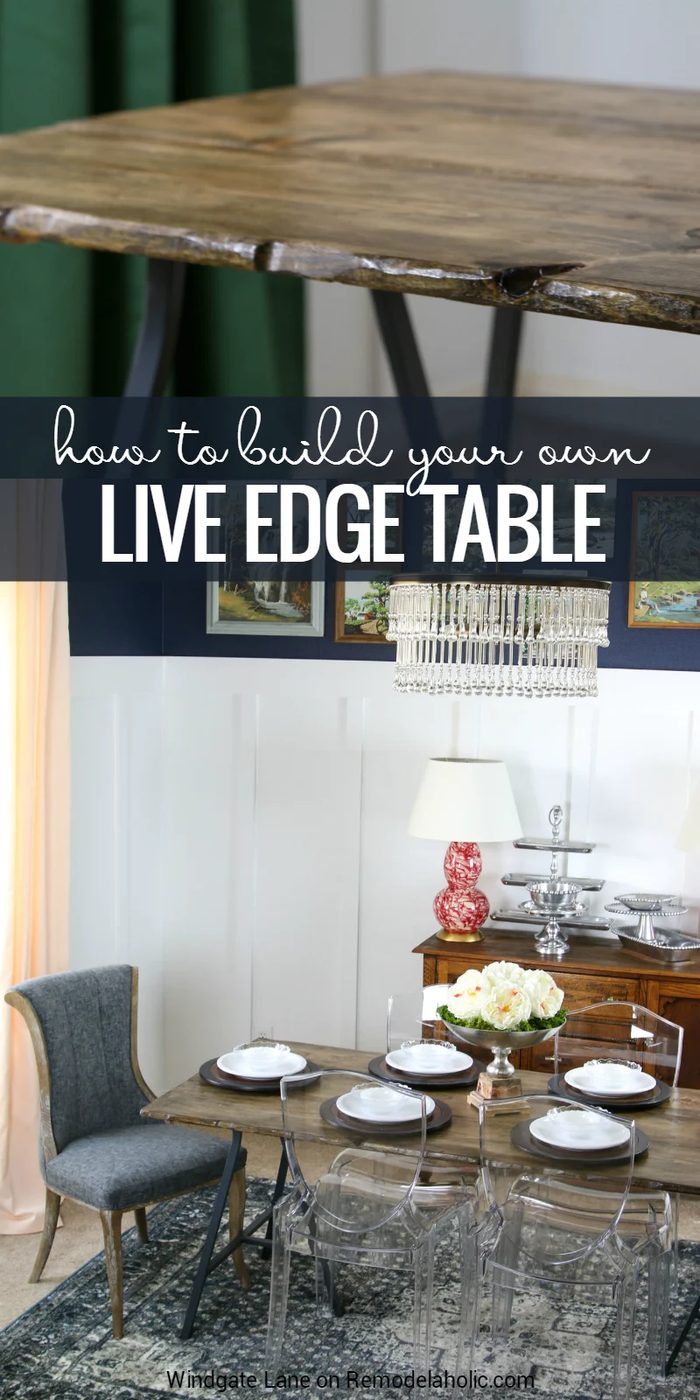How to build your own (faux) live edge table for about $80. This Handmade table is light and straightforward to move, while also being collapsible -- but it still comfortably seats