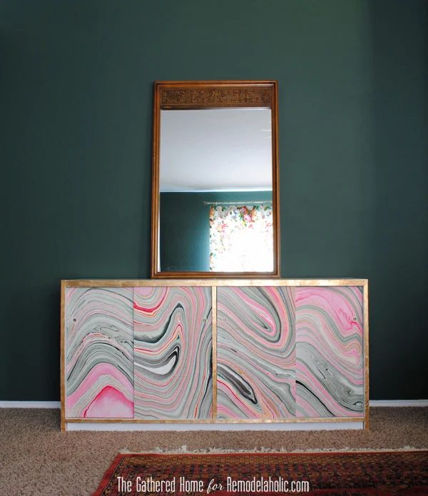 Handmade Marbled Credenza Makeover by The Gathered Home for Bekob.com