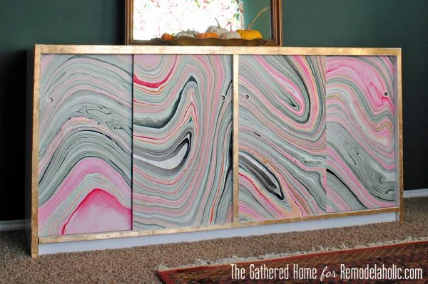 Handmade Marbled Credenza Makeover by The Gathered Home for Bekob.com