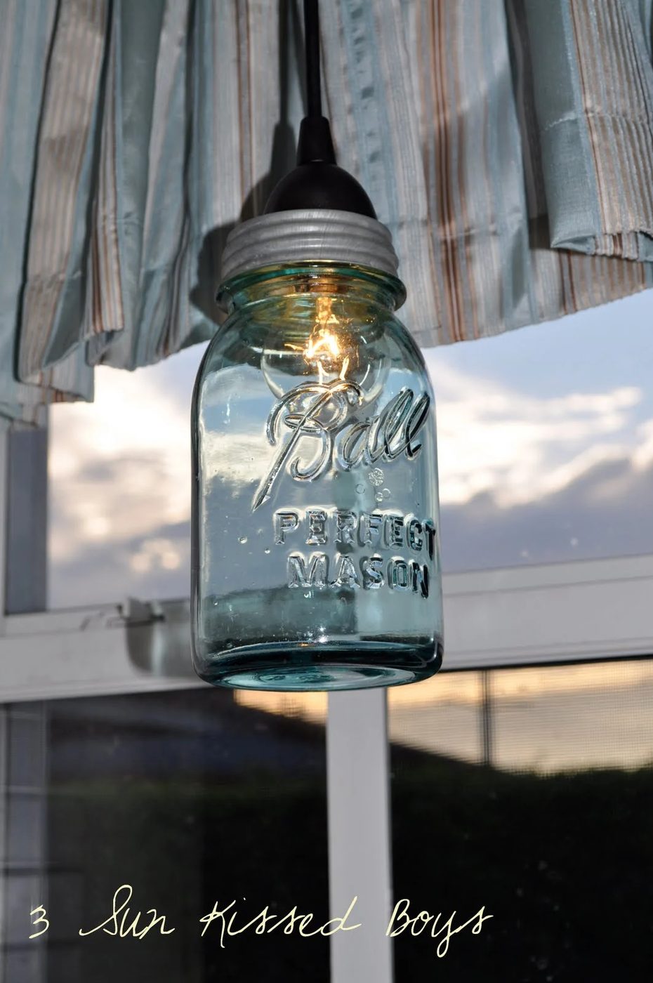 blue tinted mason jar pendant light handmade walkthrough, 3 Sunkissed Boys featured on Bekob