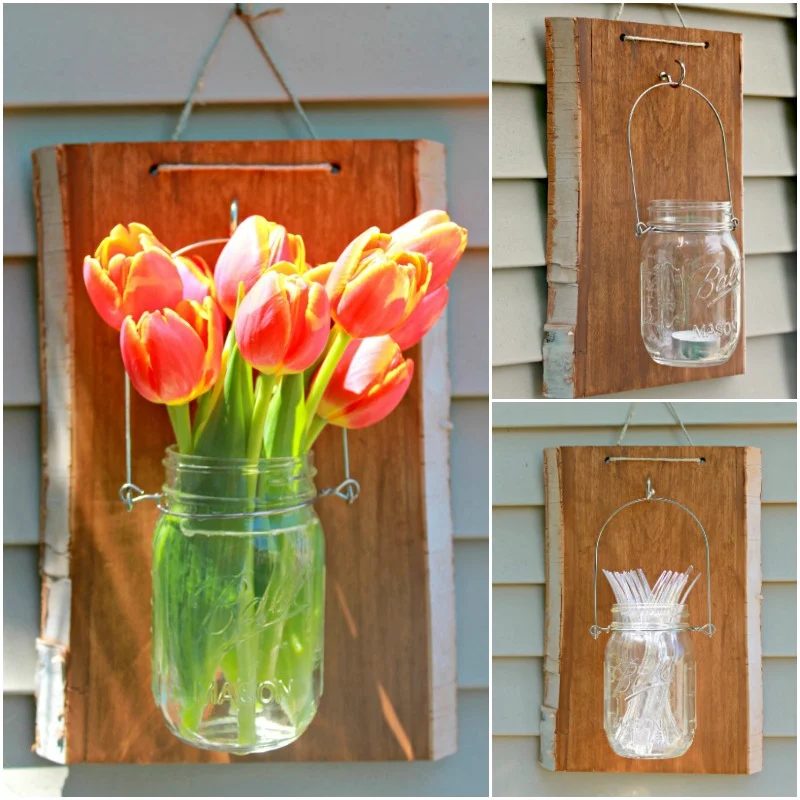 Mason Jar Hanger Vase, Silverware Holder, Or Candle Holder Lantern
