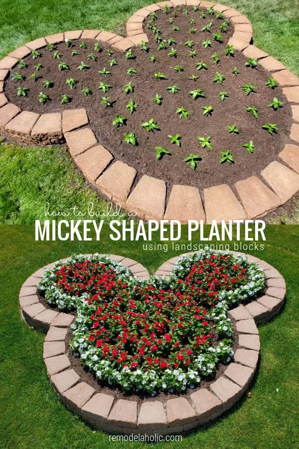 Diy Disney Mickey Planter With Flowers Using Landscaping Blocks, Bekob