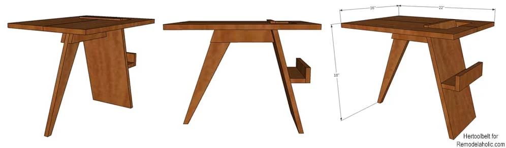 I love unexpected design features! Free plans to build a Mid-Century Modern side table with convenient magazine or book holder. Build this side table with only 1 board!