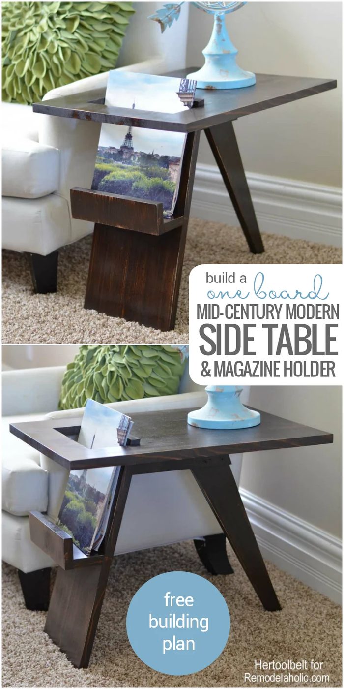 Build A Handmade Mid Century Modern Side Table With Magazine Holder Using From Just One Board @Bekob