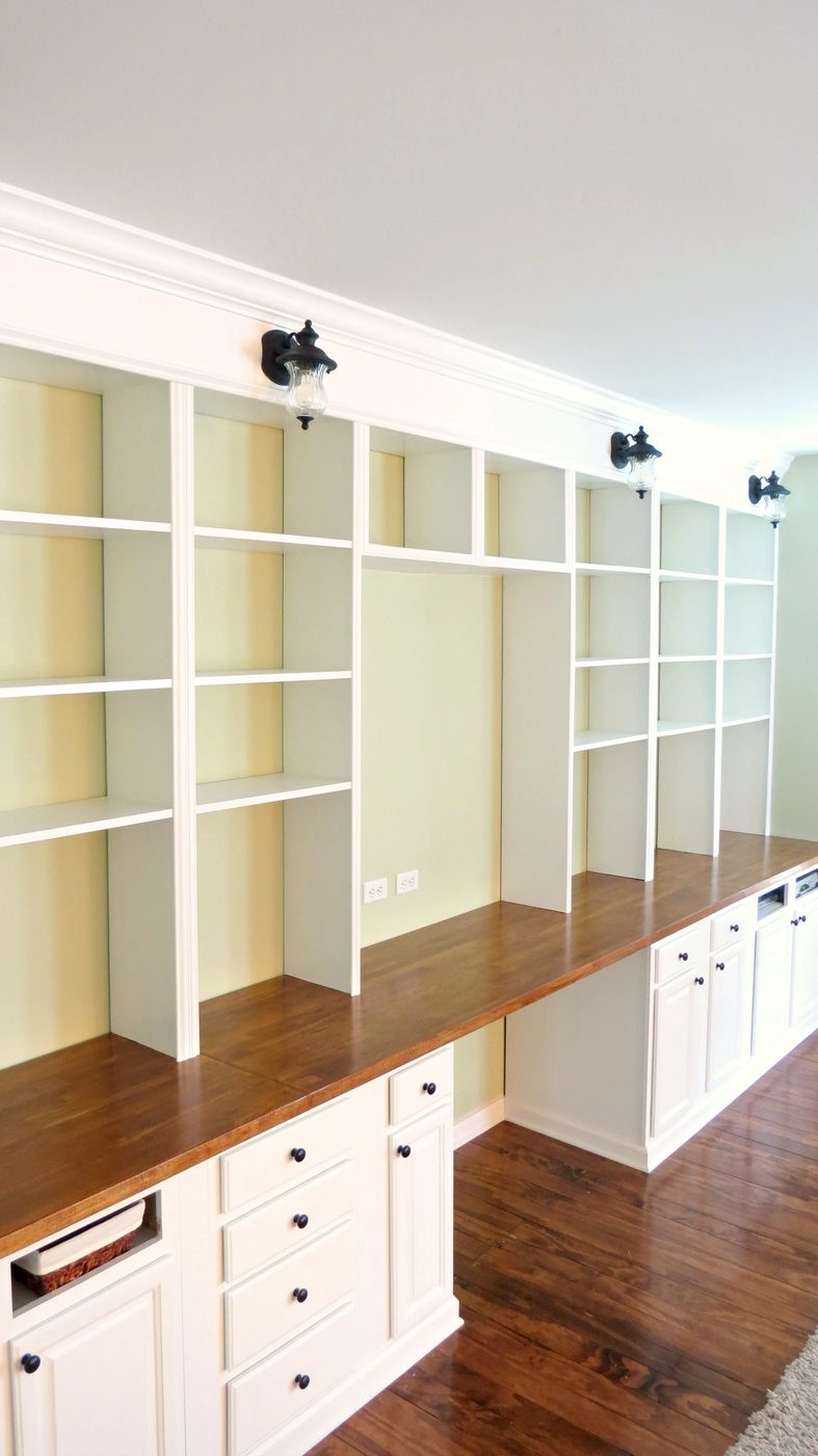 build a wall-to-wall built-in desk and bookcase unit, Home Is Where My Heart Is featured on Bekob