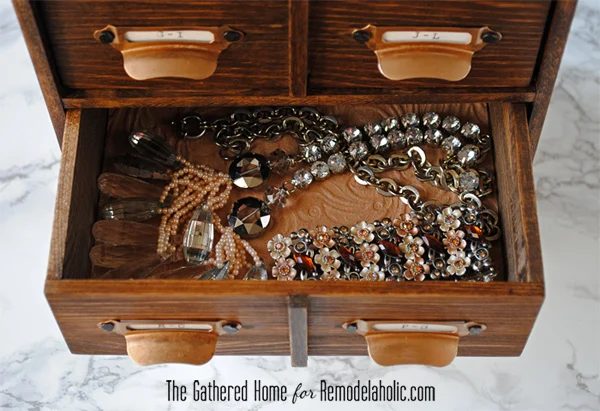 Handmade Miniature Card Catalog Storage Box | The Gathered Home for Bekob.com #cardcatalog #walkthrough #vintage