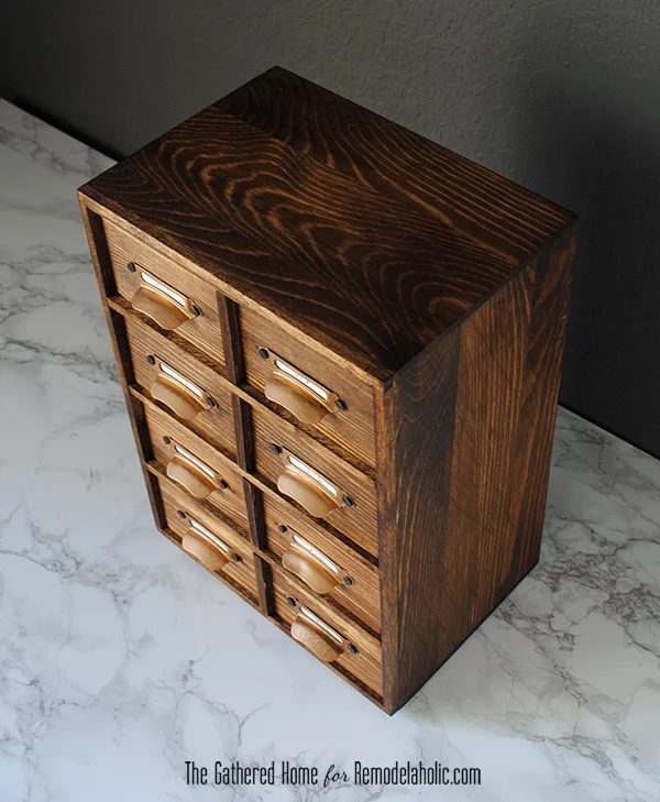 Handmade Miniature Card Catalog Storage Box | The Gathered Home for Bekob.com #cardcatalog #walkthrough #vintage