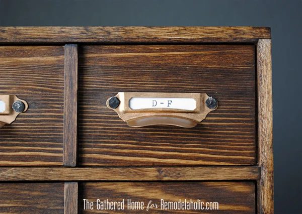 Handmade Miniature Card Catalog Storage Box | The Gathered Home for Bekob.com #cardcatalog #walkthrough #vintage