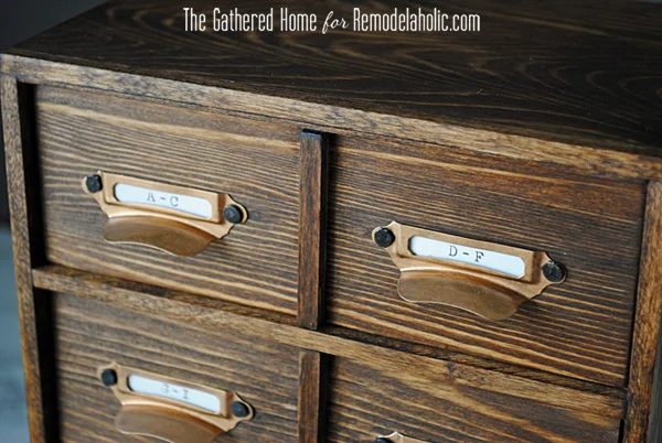 Handmade Miniature Card Catalog Storage Box | The Gathered Home for Bekob.com #cardcatalog #walkthrough #vintage