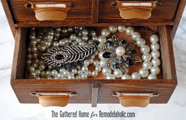 Handmade Miniature Card Catalog Storage Box | The Gathered Home for Bekob.com #cardcatalog #walkthrough #vintage