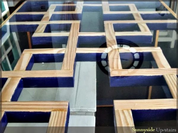 dark purple painted lattice square dining table, Sunnyside Upstairs featured on Bekob
