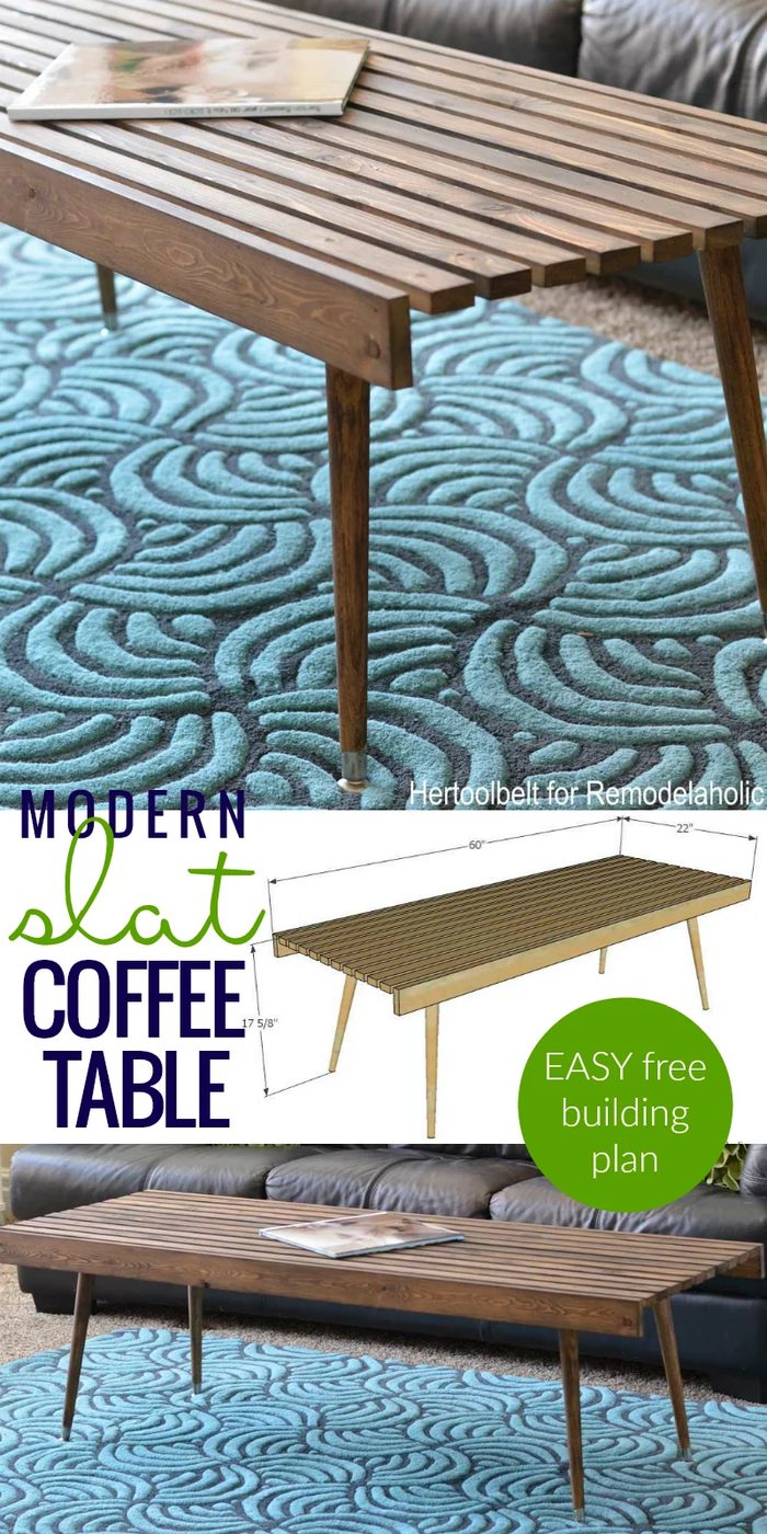 Free Building Plan, straightforward Modern Slat Coffee Table Or Bench For Under $50, No Special Tools Or Fancy Cuts @Bekob