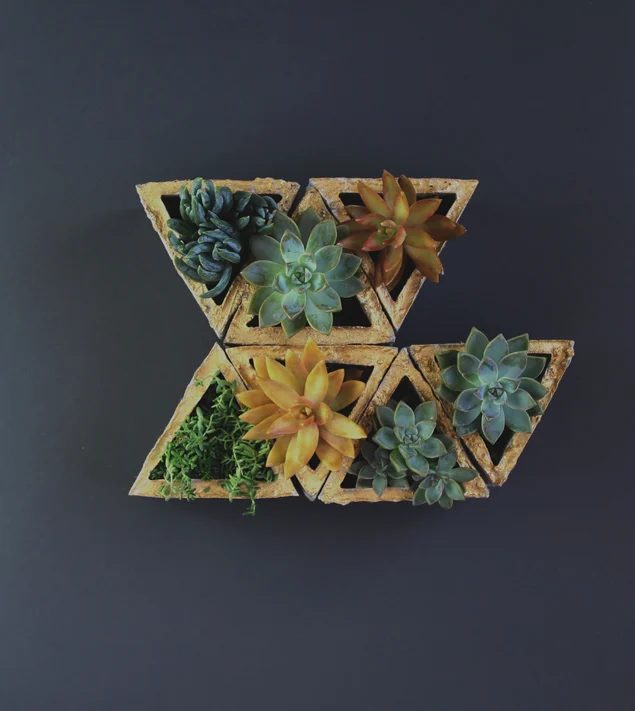 gilded gold modular geometric concrete planters, A Piece of Rainbow on Bekob