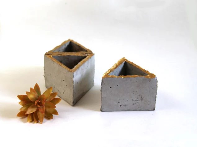 gold painted modular geometric concrete planters walkthrough, A Piece of Rainbow on Bekob