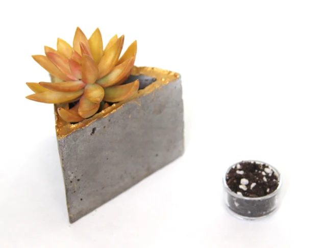 handmade gold gilded geometric concrete planter set, A Piece of Rainbow on Bekob