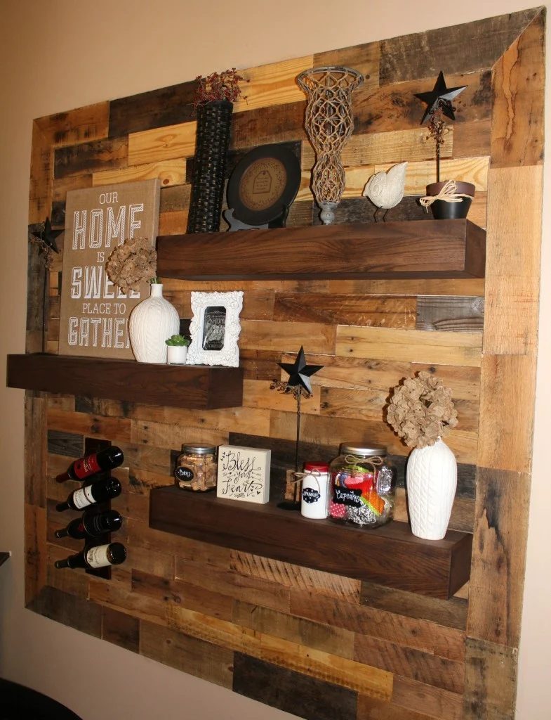 ellery designs dining room pallet wall and floating shelves