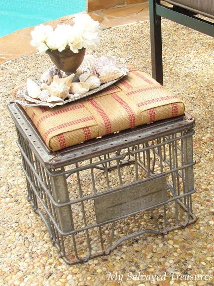 handmade ottomans | rusty milk crate and jute webbing ottoman, My Salvaged Treasures