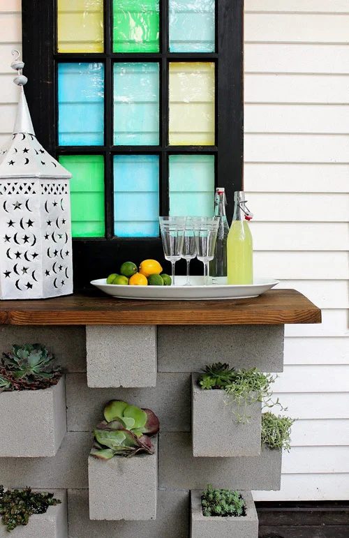 handmade cinderblock planter bar