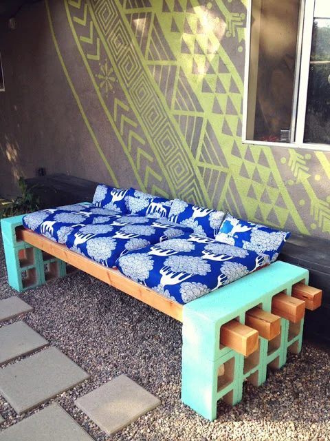 handmade wood and concrete outdoor bench