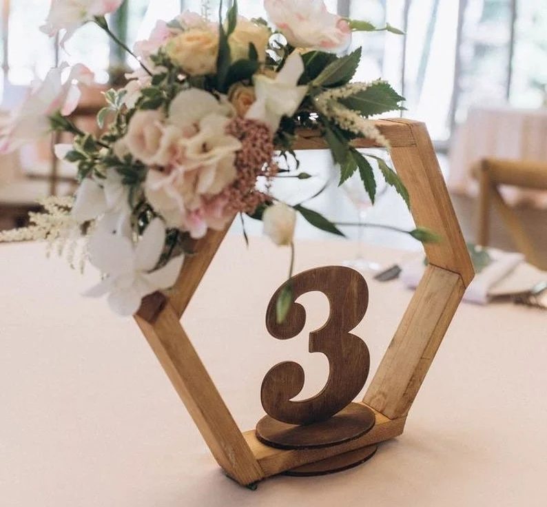 Hexagon Wedding Centerpiece With Table Number, FleurStudiosCo On Etsy