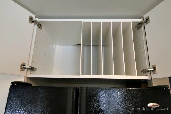 Ikea method Handmade Over The Fridge Cabinet Organizer For Cookie Sheets And Cutting Boards #Bekob