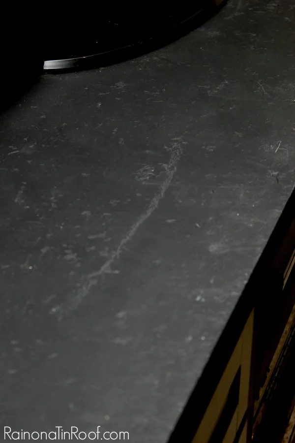 Jenna Rain on a Tin Roof handmade painted faux stone countertop review of painted kitchen countertop, and more about painted countertops featured on Bekob.com