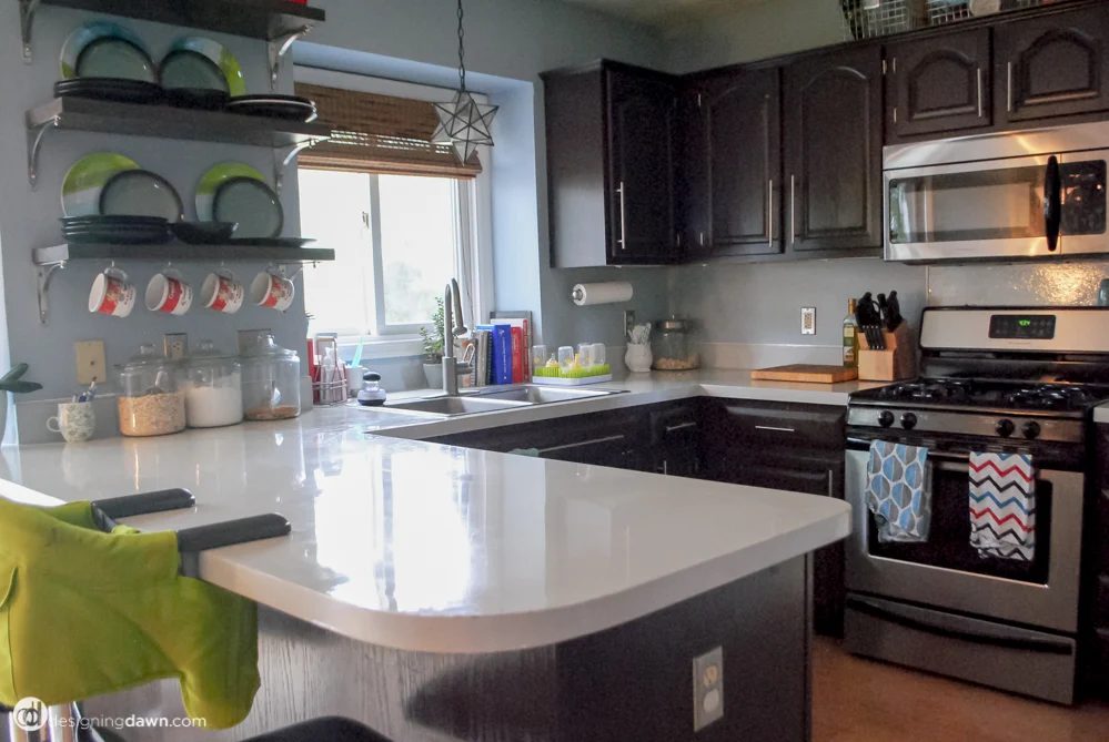 Designing Dawn Handmade painted and sealed countertops durability review of painted kitchen countertops featured on Bekob.com