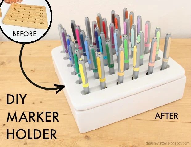 painted projects - upcycle wood trivet to marker holder That's My Letter