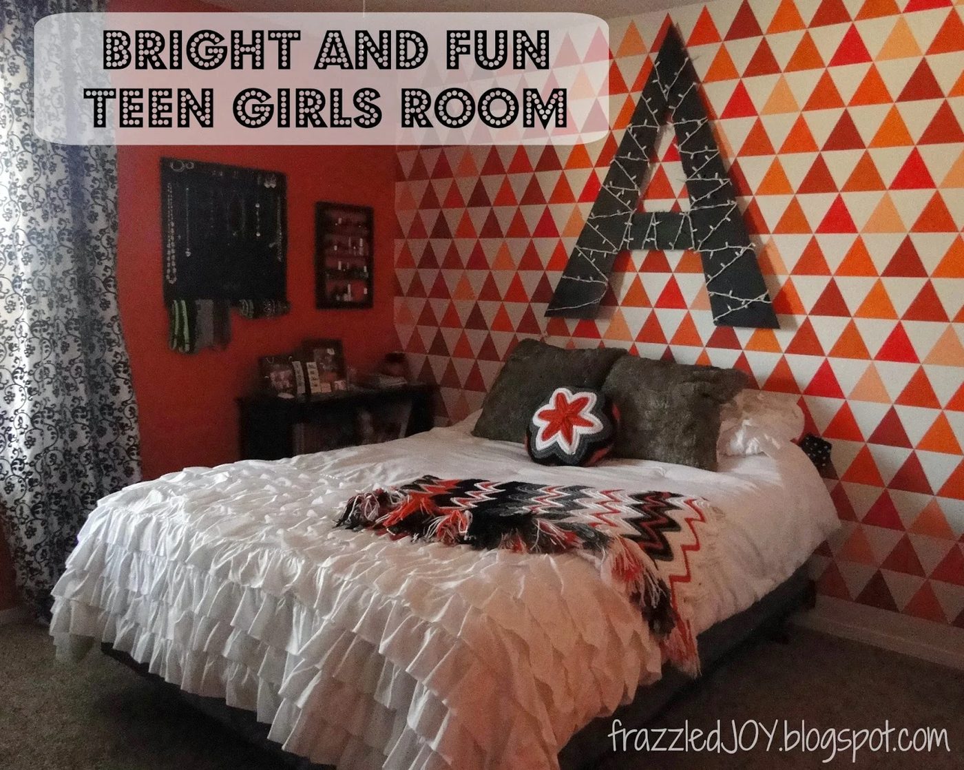 painted projects - triangle accent wall in teen girls room Frazzled Joy