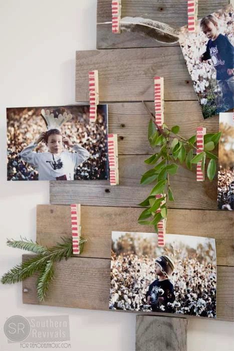 Handmade Pallet Wood Christmas Tree Photo & Card Holder