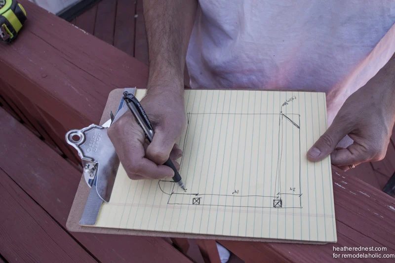 Planning out the pergola on the deck | Handmade pergola walkthrough www.heatherednest.com for Bekob.com