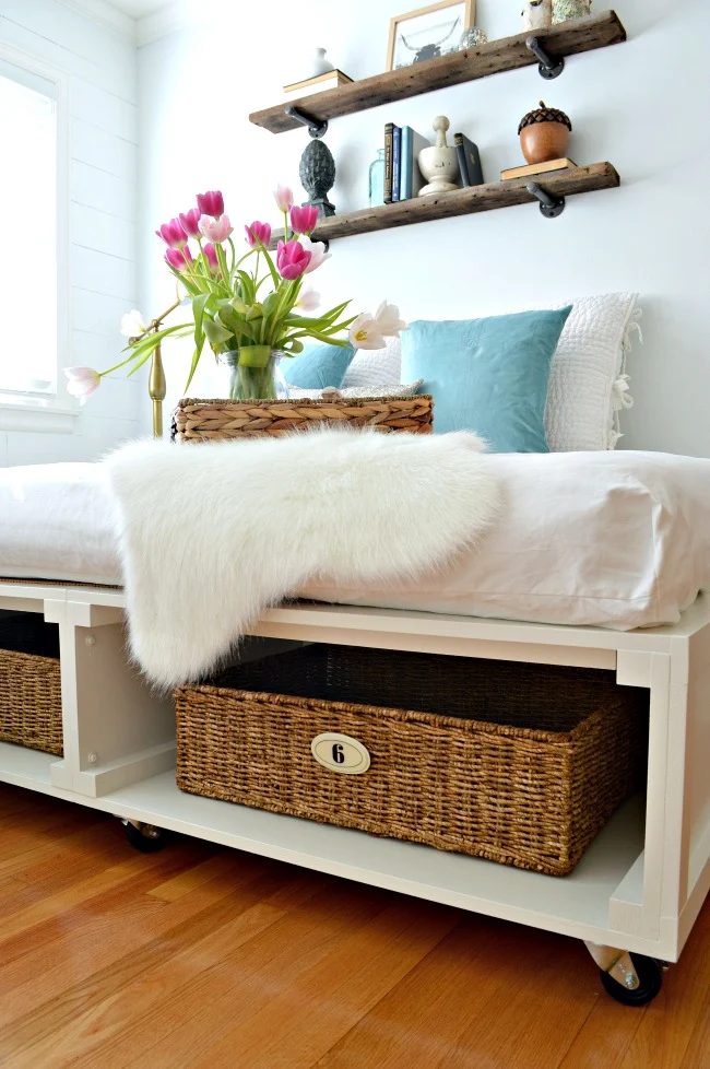 Chatfield Court platform bed and weathered shelves