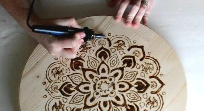 shading-with-wood-burning-tool-mandala-stenciled-design