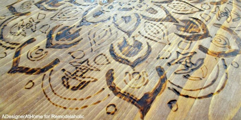 Handmade Stool with Wood Burned Design