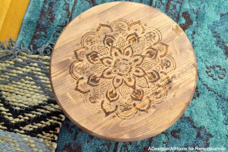 teal-rug-layered-mandala-stenciled-wood-burned-foot-stool-straightforward-handmade